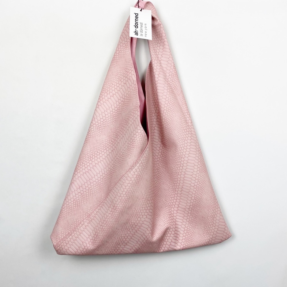 Ah-Dorned Blush Suede Python Reversible Hobo Sling - image 1